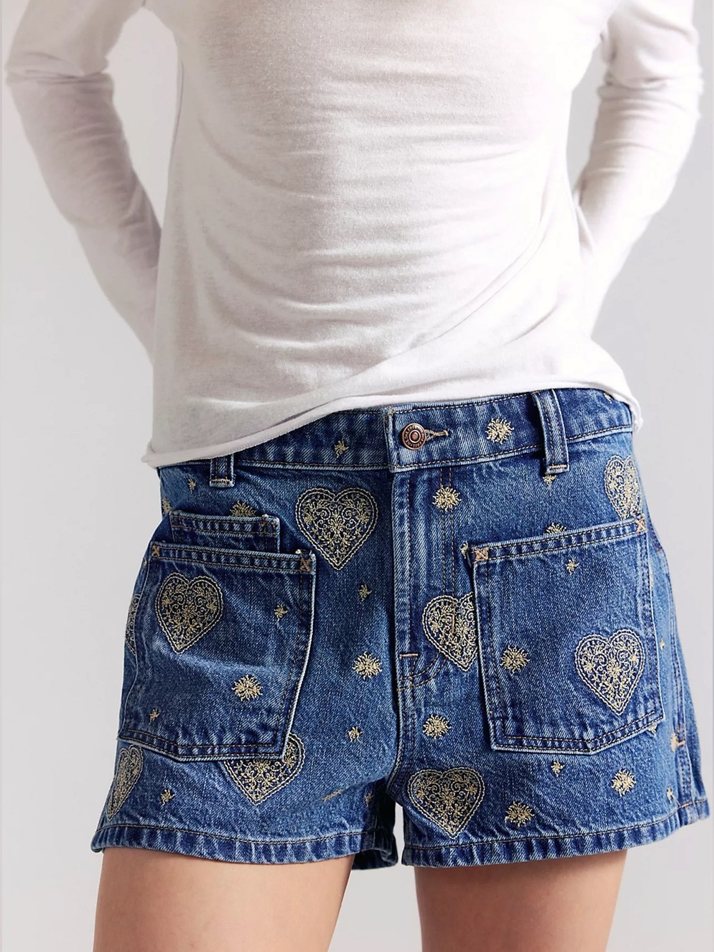 NWT We The Free Bettie Embroidered Sailor Denim Shorts